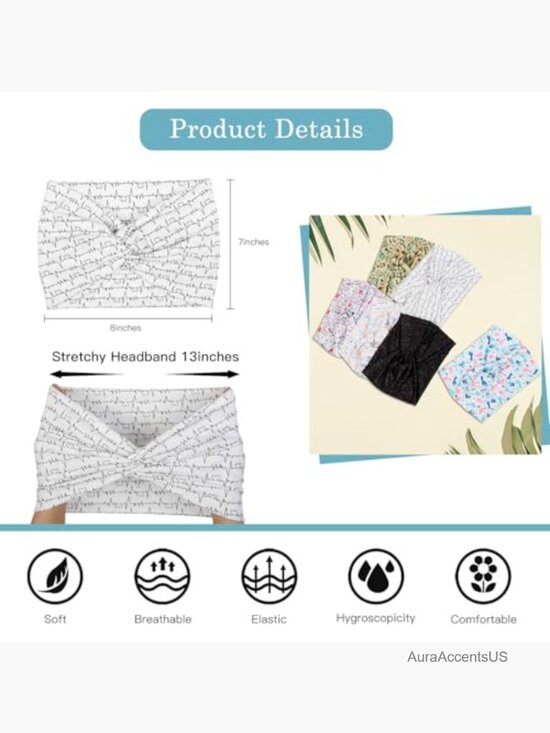 Extra Wide Turban Headbands 6 Pack - Non Slip Knotted Nurse Head Bands main image 6